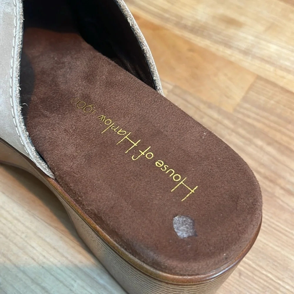 House of Harlow 1960 Griffin Ivory Leather Chunky Platform Brown Slide Sandals - Picture 7 of 14